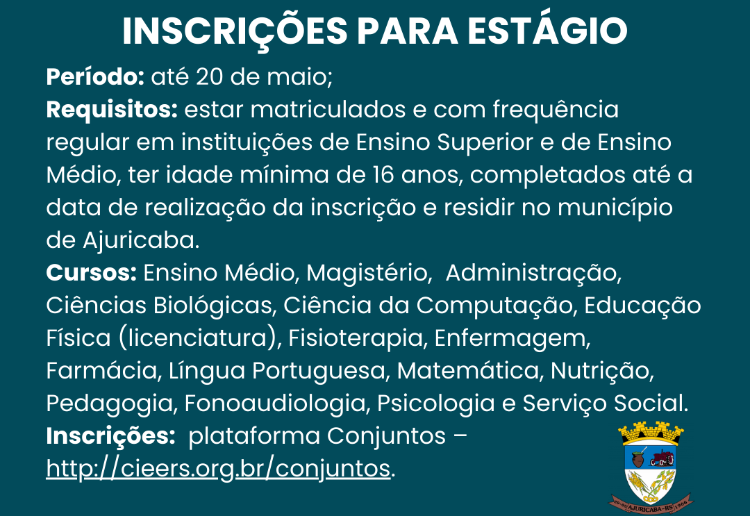 Inscrições abertas para estagiários 