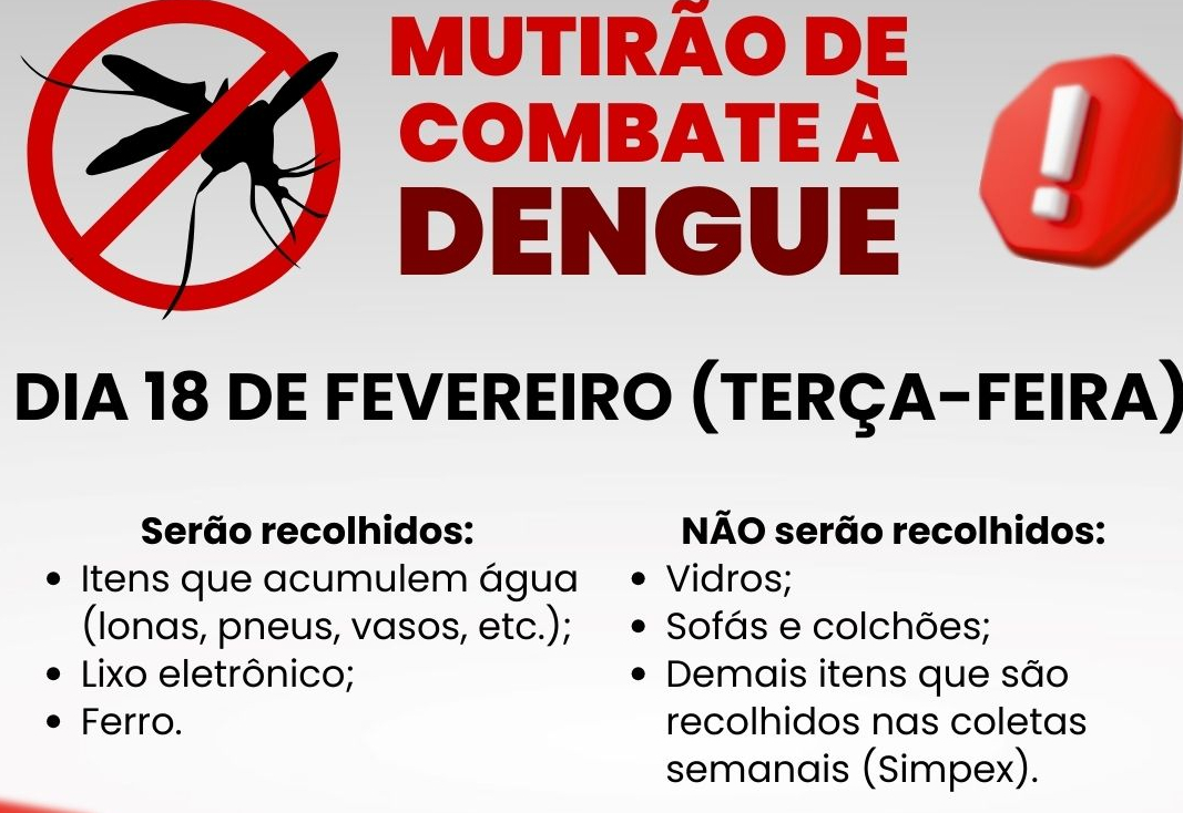 Vigilância Ambiental vai realizar novo mutirão de limpeza 